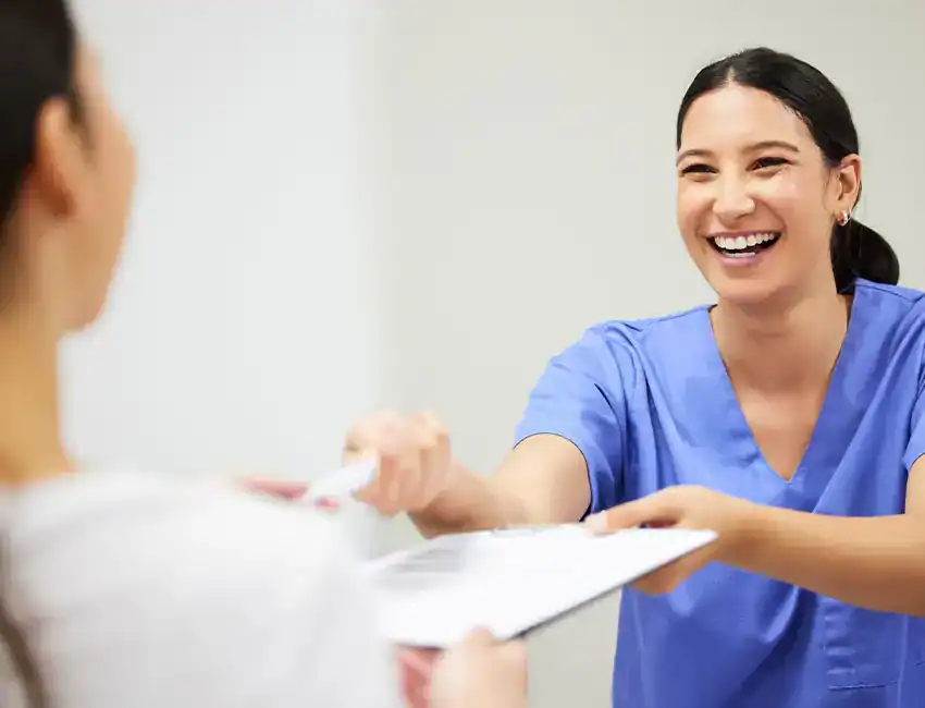 Happy patient at dental office