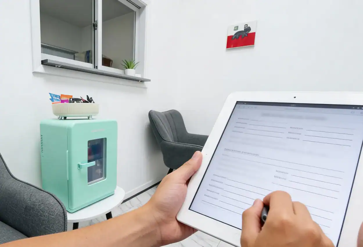 Patient filling out form at dental office